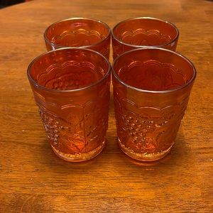 Vintage Iridescent Carnival Glass Tumblers. Imperial Marigold Pattern. Set of 4.
